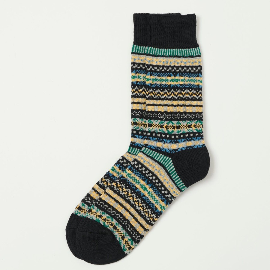 Accessories RoToTo | Rototo 'Fairisle' Jacquard Crew Sock - Black