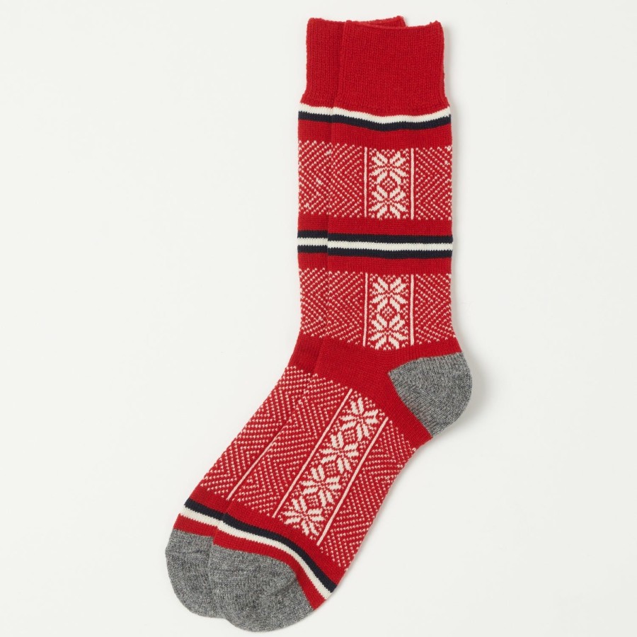 Accessories RoToTo | Rototo Jacquard Crew Sock Ski Pattern - Red/Ivory