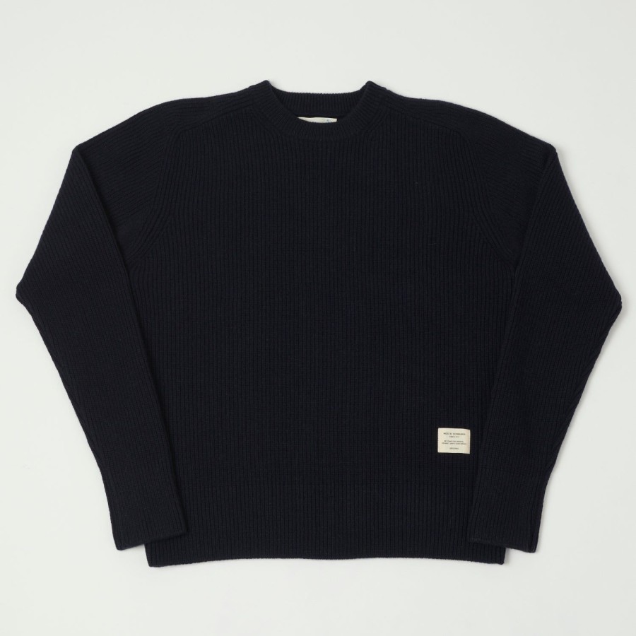 Clothing Merz b. Schwanen | Merz B. Schwanen Locc02 Ribbed Knit Crew Neck Pullover - Dark Navy