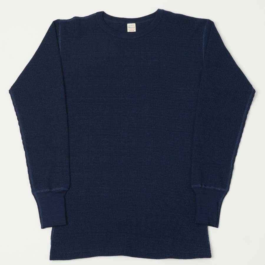 Clothing Warehouse & Co | Warehouse 5911 Ls Waffle Knit Crew Neck Tee - Indigo