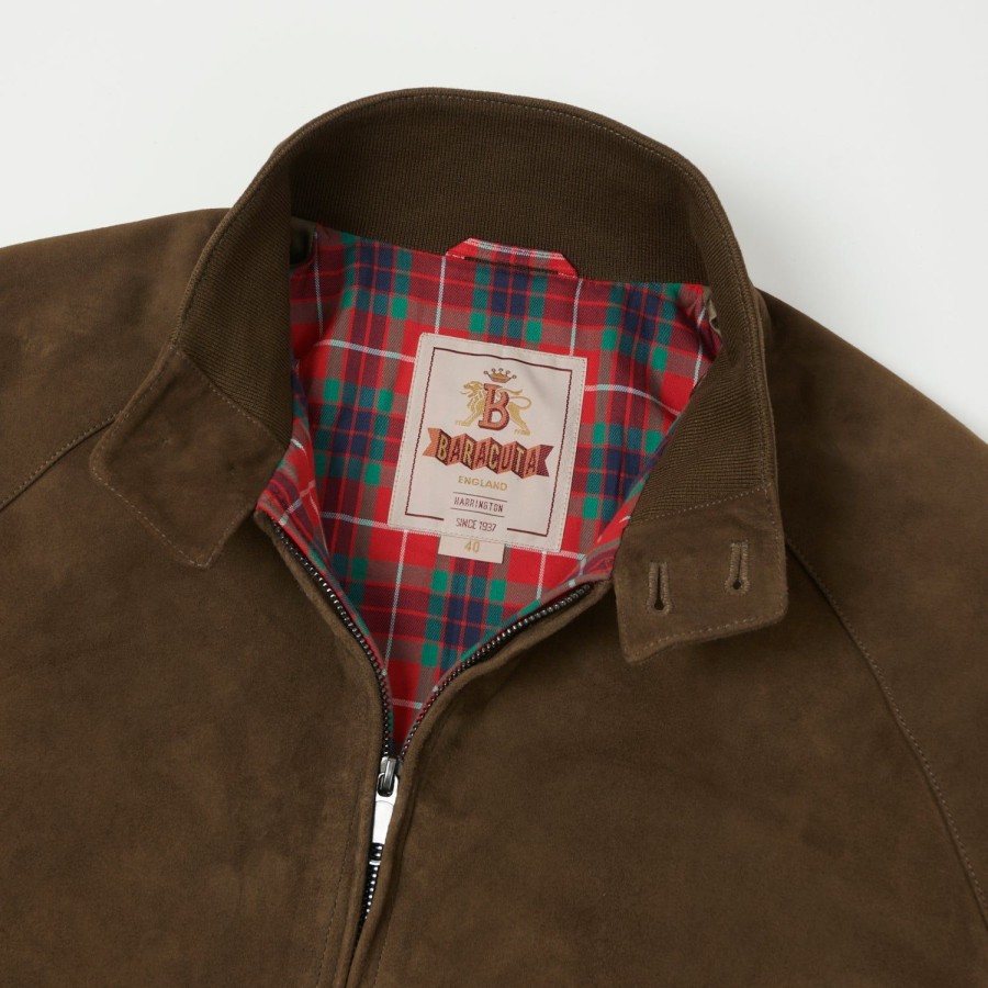 Clothing Baracuta | Baracuta G9 Suede Harrington Jacket - Dark Olive