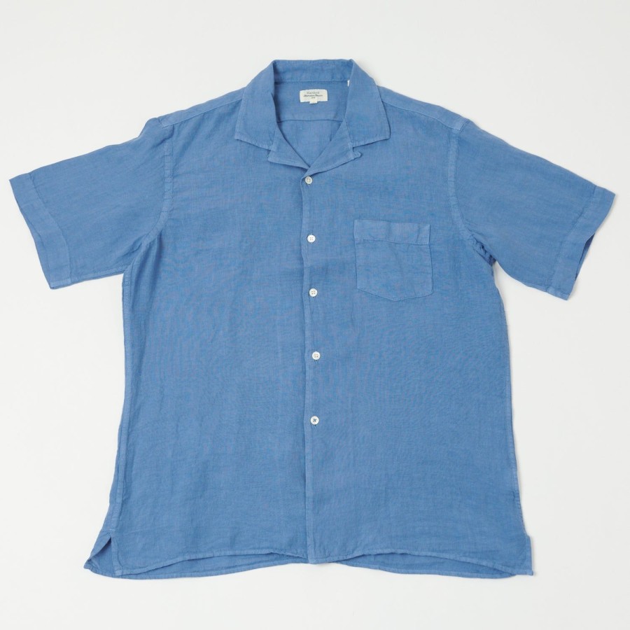 Clothing Hartford | Hartford Az04001 Linen Short Sleeve Shirt - Nautic Blue