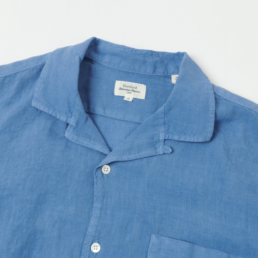 Clothing Hartford | Hartford Az04001 Linen Short Sleeve Shirt - Nautic Blue