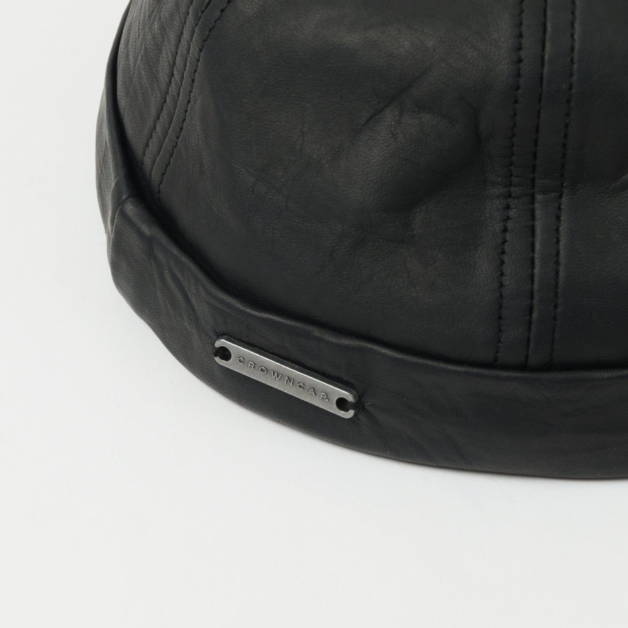 Accessories Crown Cap | Crown Cap 1-011F Leather Beanie Cap - Black