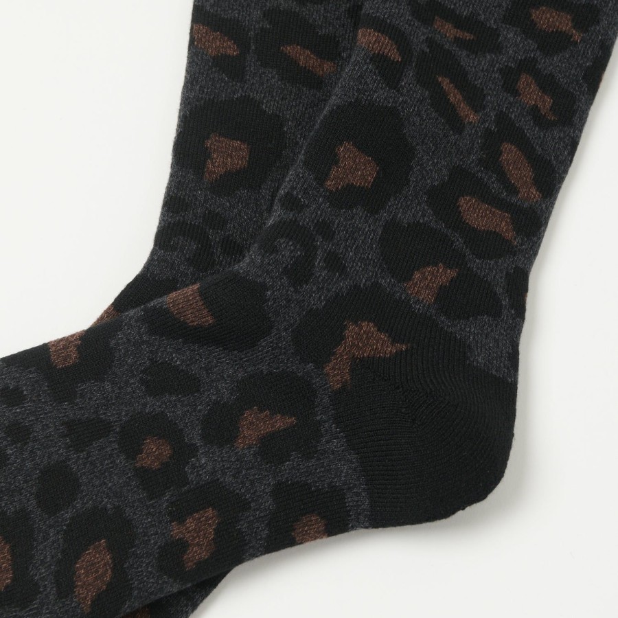 Accessories RoToTo | Rototo Pile Leopard Crew Sock - Charcoal