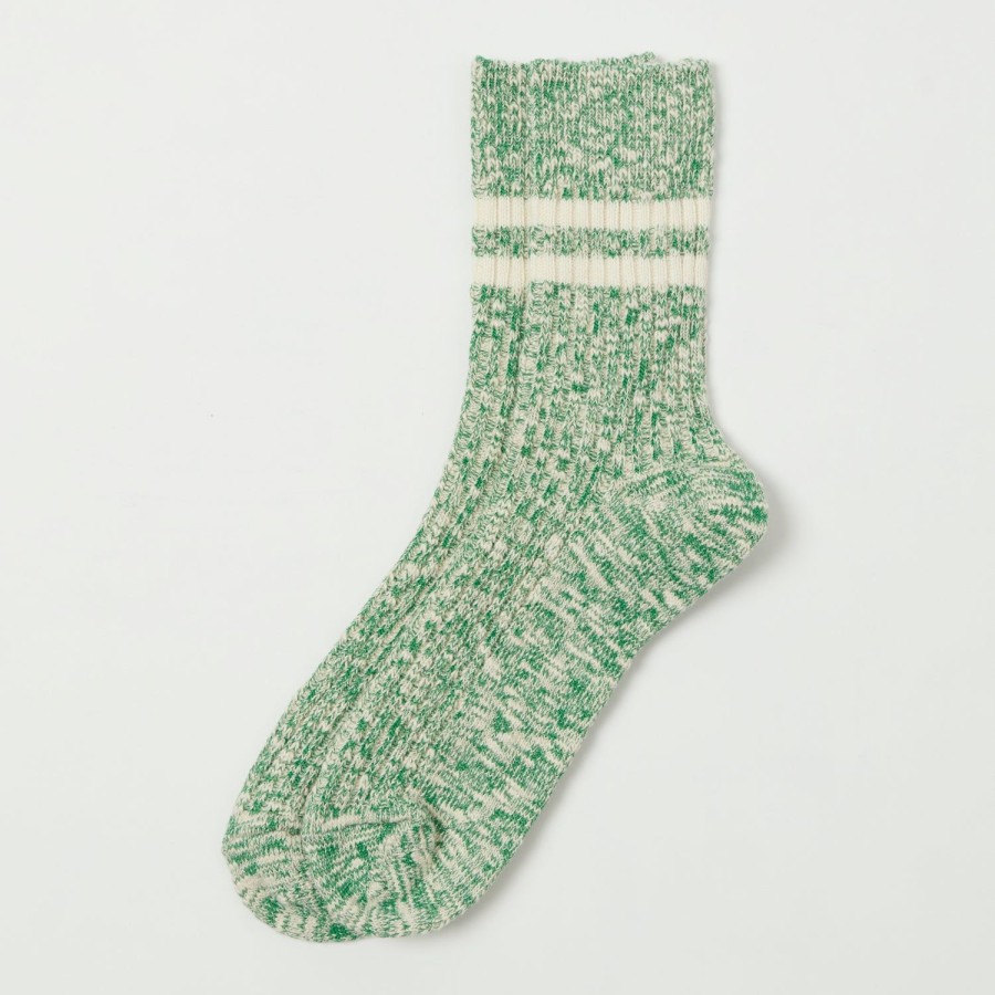 Accessories RoToTo | Rototo Og Cotton Slub Stripe Sock - Green