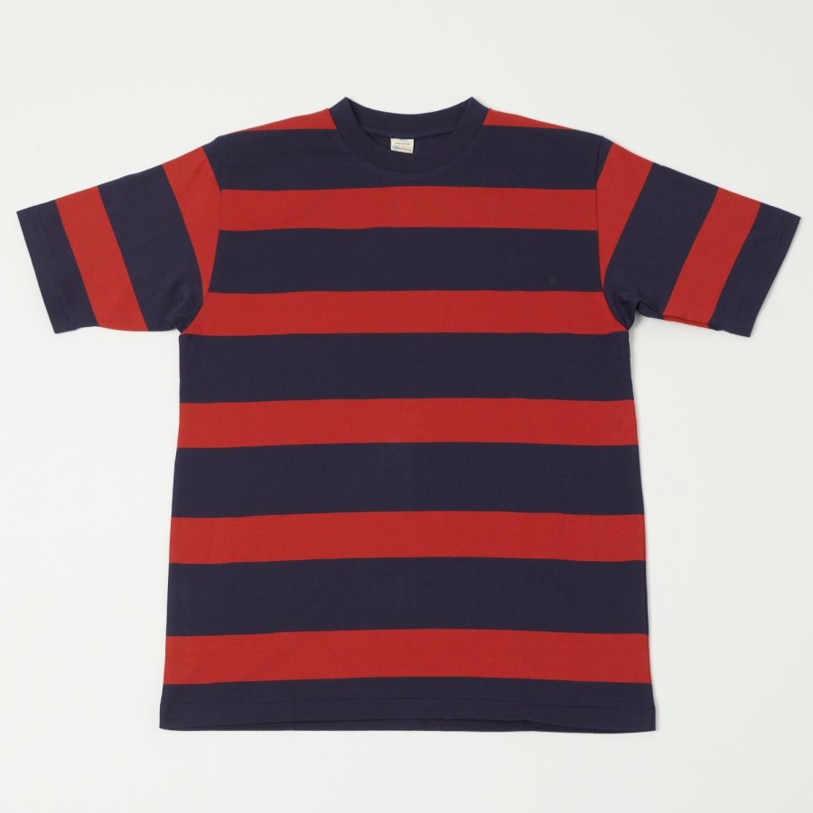 Clothing Warehouse & Co | Warehouse 4089 S/S 3X2 Inch Border Tee - Navy/Red