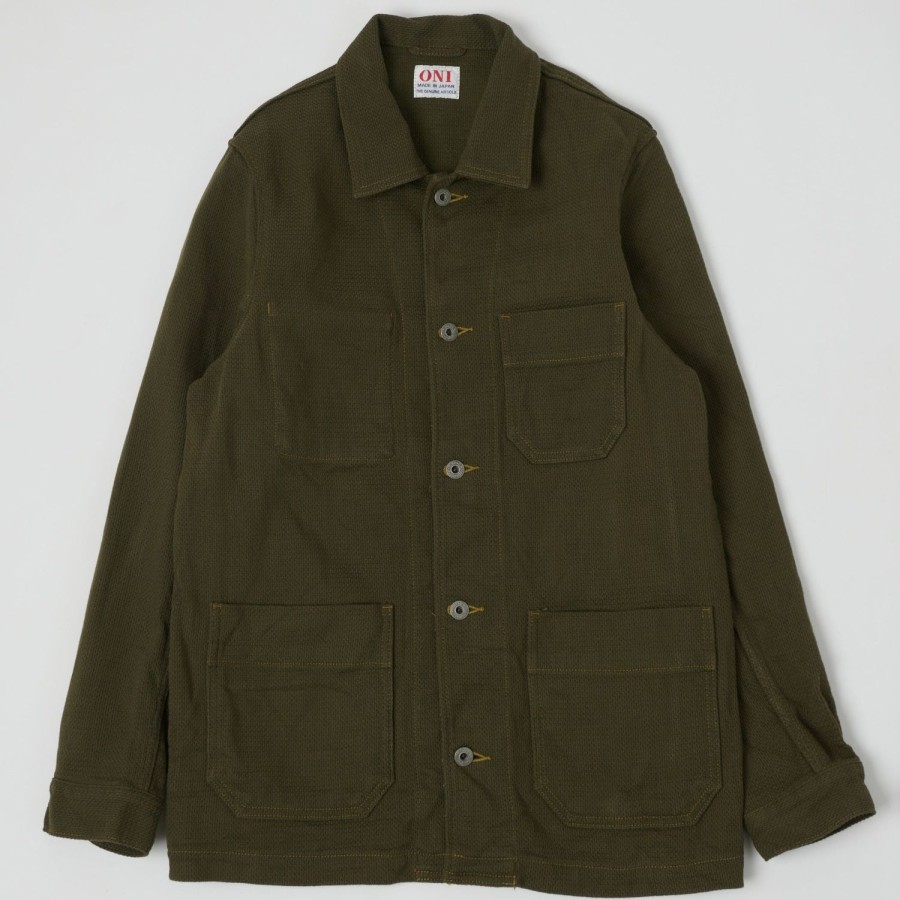 Clothing ONI Denim | Oni 03100-Olvdr Sashiko Dobby Coverall Jacket - Olive Drab