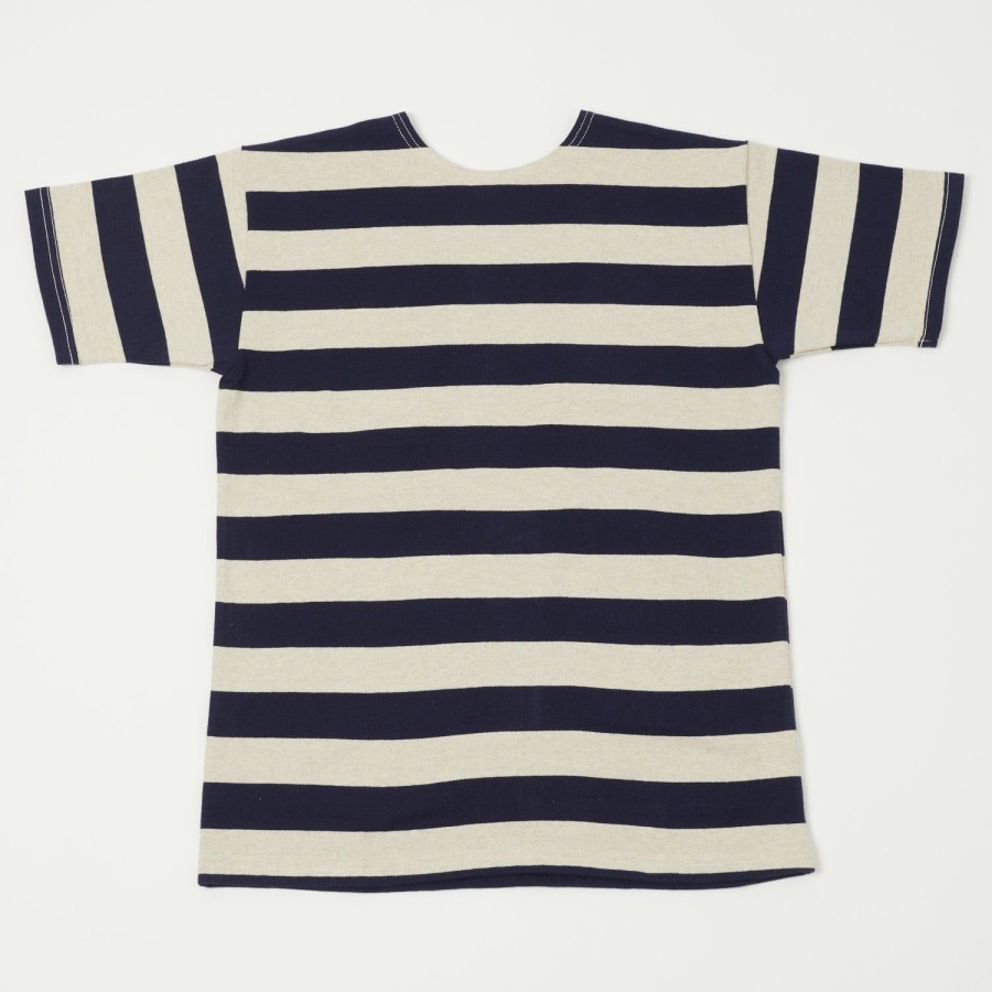 Clothing Warehouse & Co | Warehouse 4050 S/S 2" Border Stripe Tee - Navy/Oatmeal