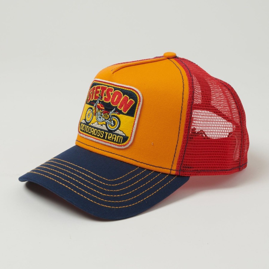 Accessories Stetson | Stetson 'Motocross Team' Trucker Cap - Navy/Yellow/Red