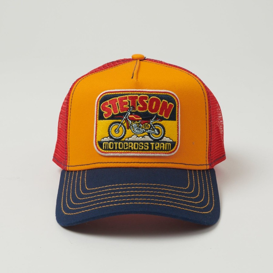 Accessories Stetson | Stetson 'Motocross Team' Trucker Cap - Navy/Yellow/Red