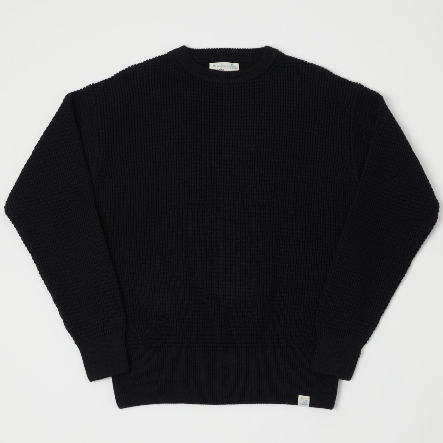 Clothing Merz b. Schwanen | Merz B. Schwanen Ccwc01 Knit Crew Waffle Pullover - Deep Black