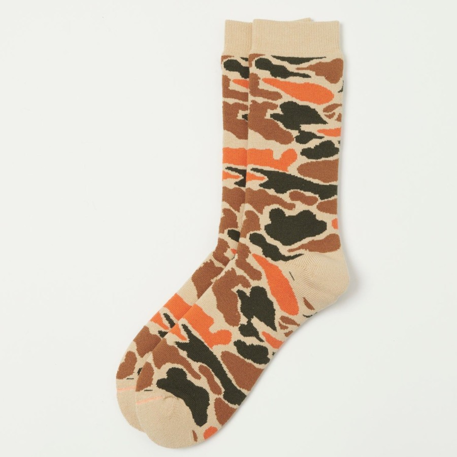 Accessories RoToTo | Rototo Pile Camo Crew Sock - Beige/Orange