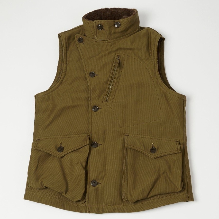 Clothing Freewheelers & Co | Freewheelers 2231007 'Winter Aviators' Vest - Dark Khaki/Beige