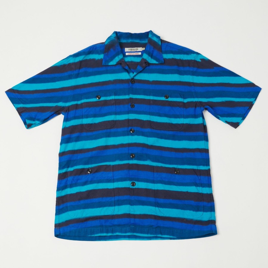 Clothing OmniGod | Omnigod 56-098X Open Collar Stripe Shirt - Blue/Indigo