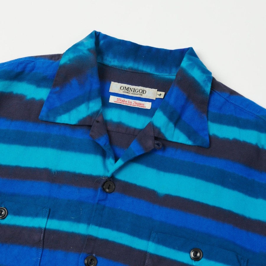 Clothing OmniGod | Omnigod 56-098X Open Collar Stripe Shirt - Blue/Indigo