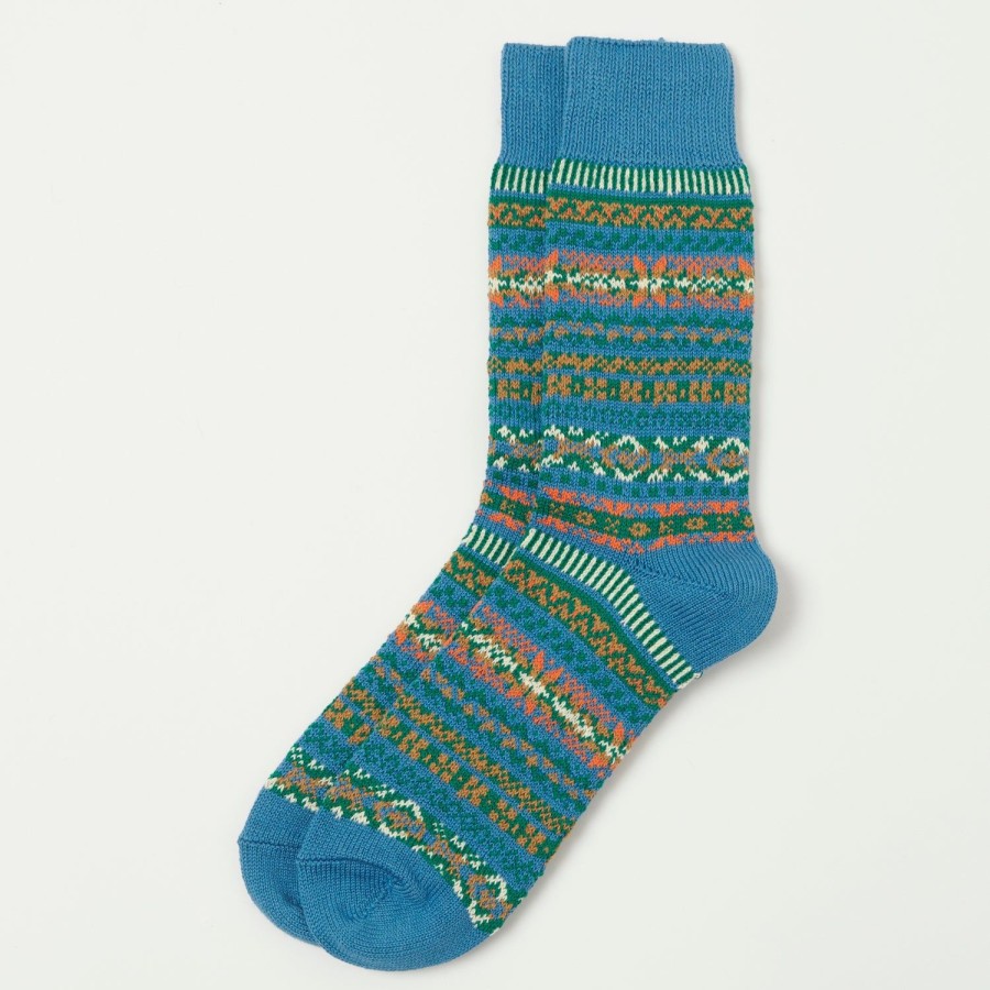 Accessories RoToTo | Rototo 'Fairisle' Jacquard Crew Sock - Blue