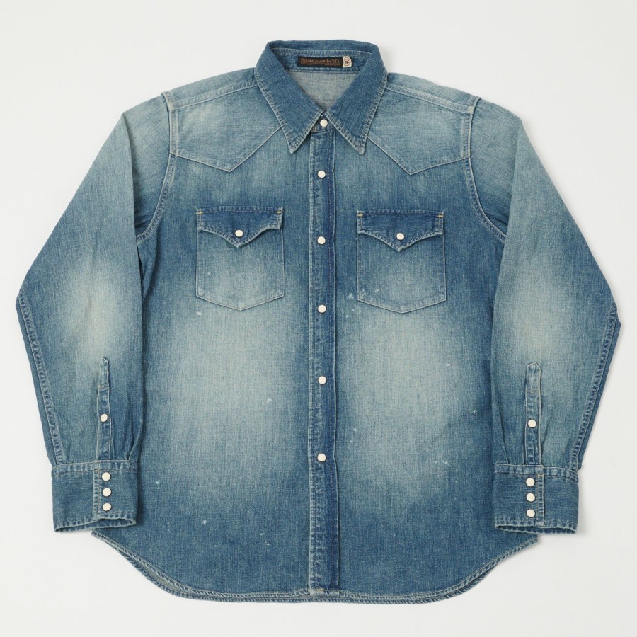 Clothing Full Count | Full Count 4894Hw Washed Western Denim Shirt - Rough Heavy Wash