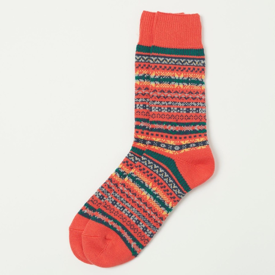 Accessories RoToTo | Rototo 'Fairisle' Jacquard Crew Sock - Red