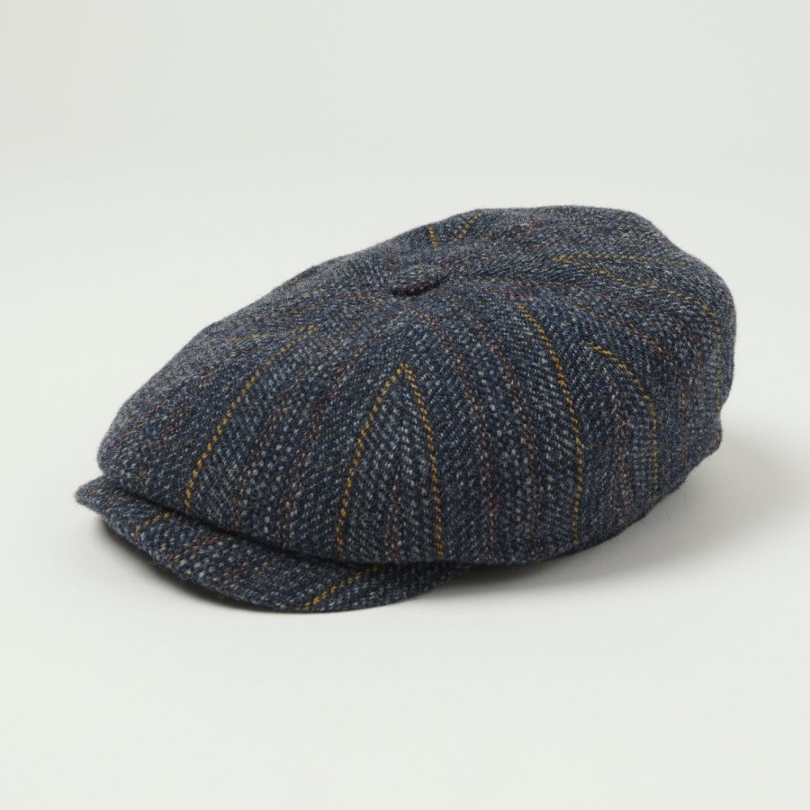 Accessories Stetson | Stetson Hatteras Virgin Wool Flat Cap - Blue Stripe