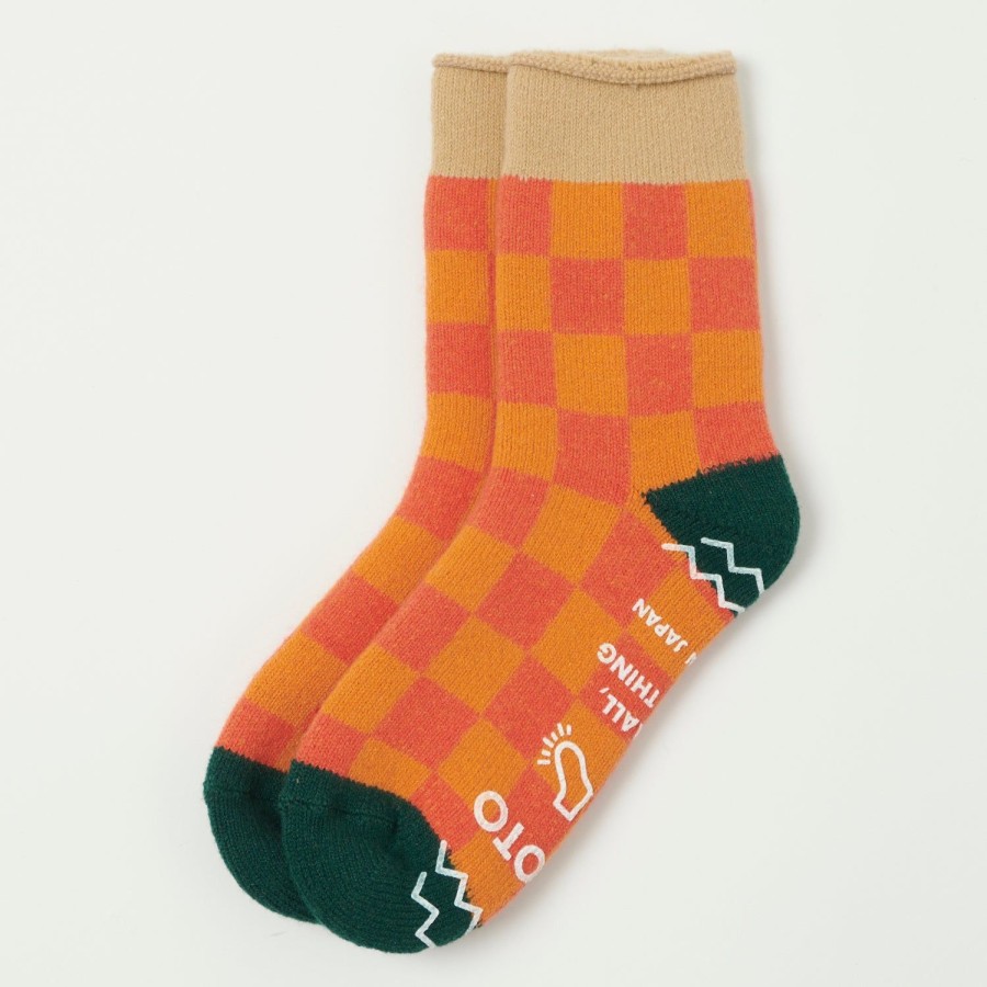 Accessories RoToTo | Rototo 'Checkerboard' Pile Room Sock - Beige/D. Green I