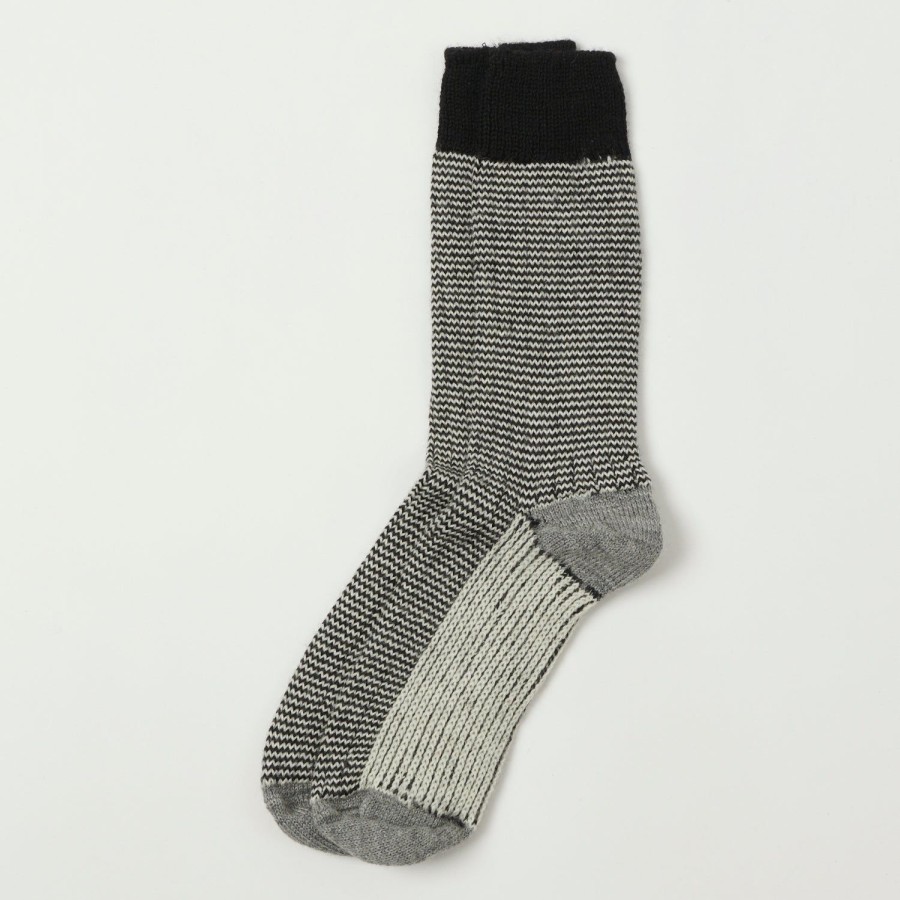 Accessories Merz b. Schwanen | Merz B. Schwanen S78 Fine Striped Wool Sock - Deep Black/Nature