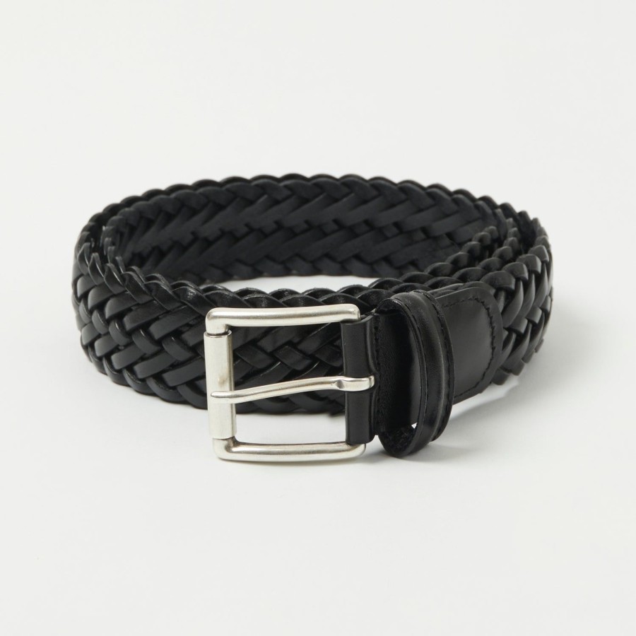 Accessories Anderson's | Anderson'S Leather 3.5Cm Woven Belt - Black