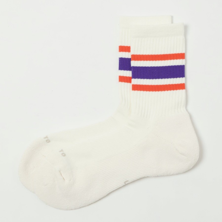 Accessories RoToTo | Rototo Washi Cushion Stripe Crew Sock - Orange/Purple