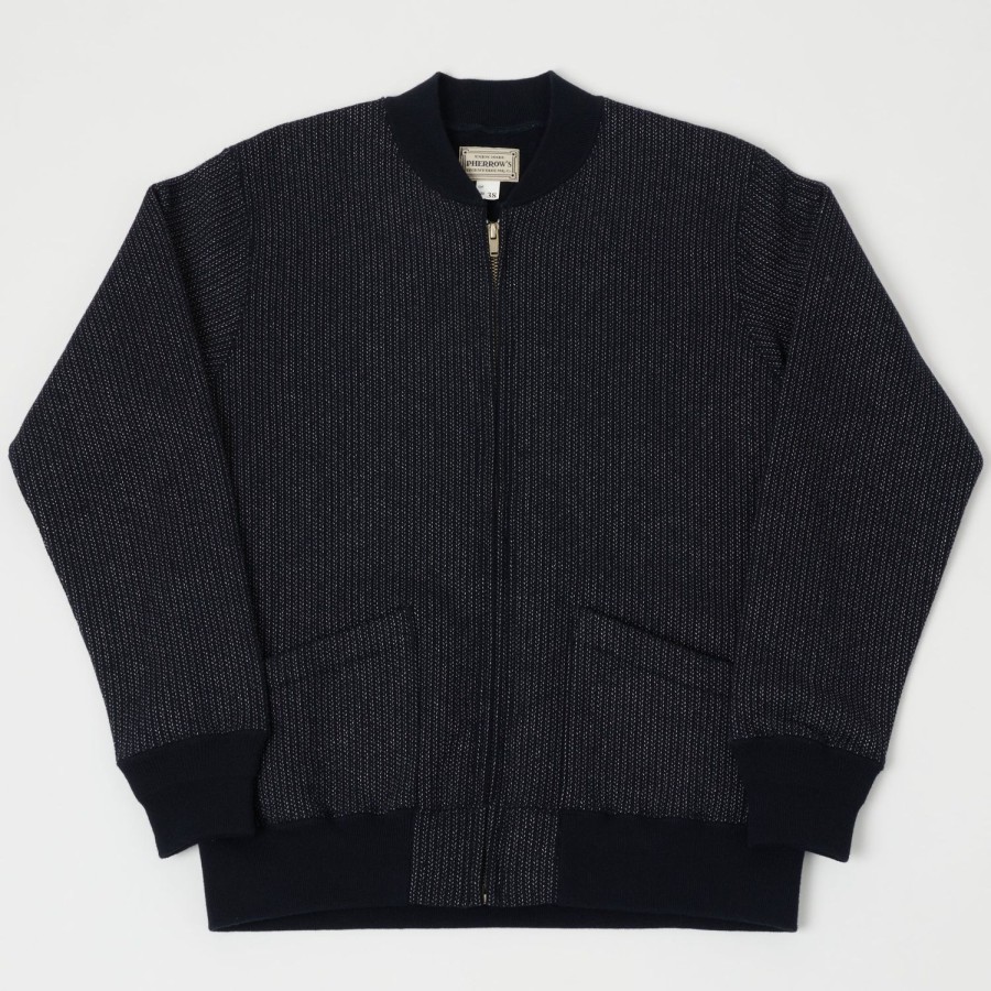 Clothing Pherrow's | Pherrow'S Full Zip Beach Cloth Cardigan - Navy