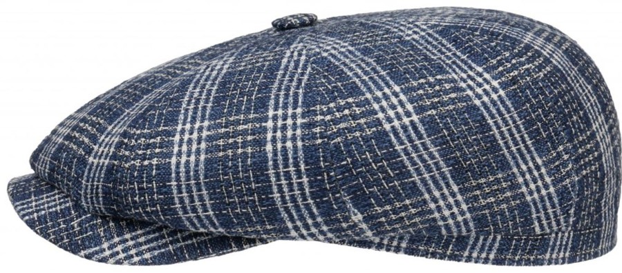 Accessories Stetson | Stetson 6843309-221 Hatteras Linen/Cotton Flat Cap - Blue Check