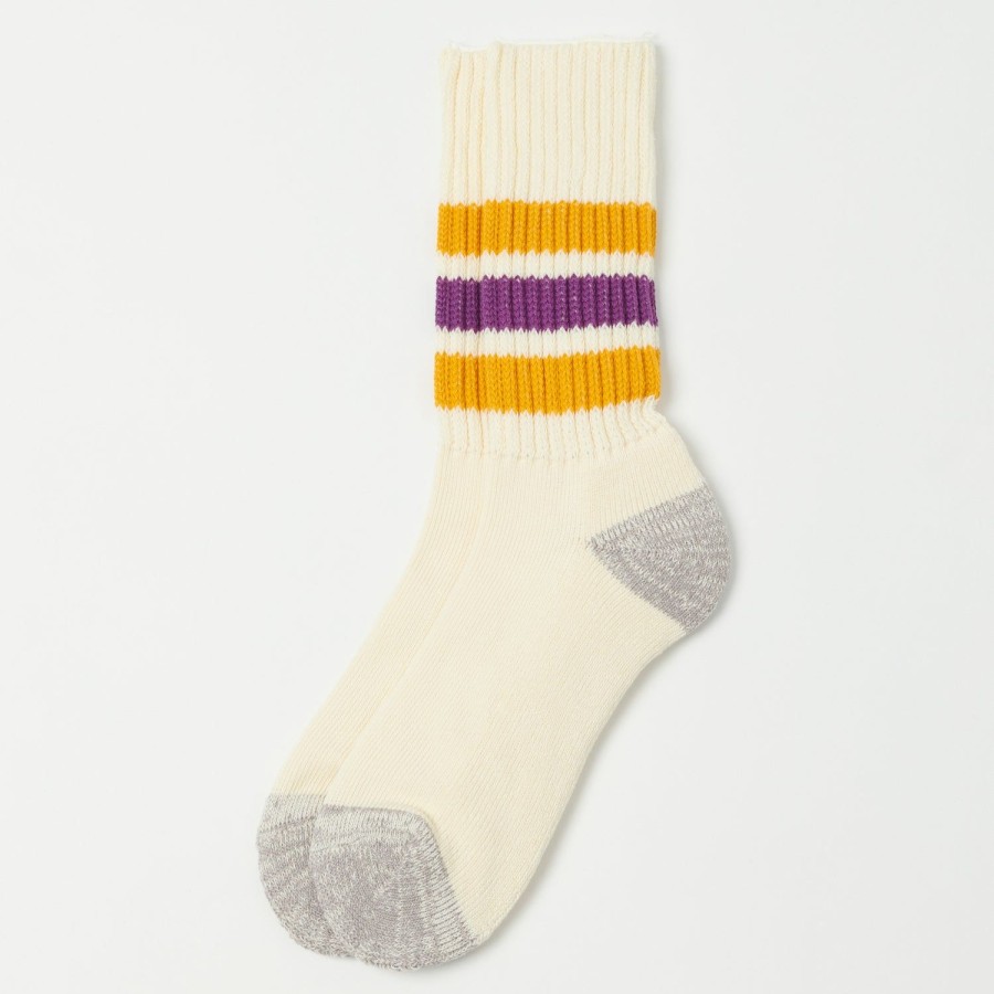 Accessories RoToTo | Rototo Coarse Ribbed Oldschool Crew Sock - Yellow/Purple