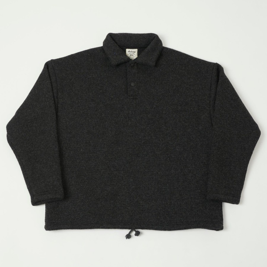 Clothing Jackman | Jackman Jm7382 Wool Himo Polo Sweater - Heather Black