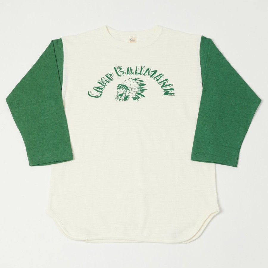 Clothing Warehouse & Co | Warehouse 4800 'Camp Baumann' Baseball Tee - Cream/Green