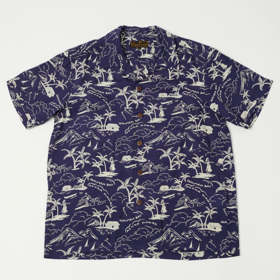 Clothing Micky Oye | Micky Oye 'Waimea Bay' Aloha Shirt - Blue