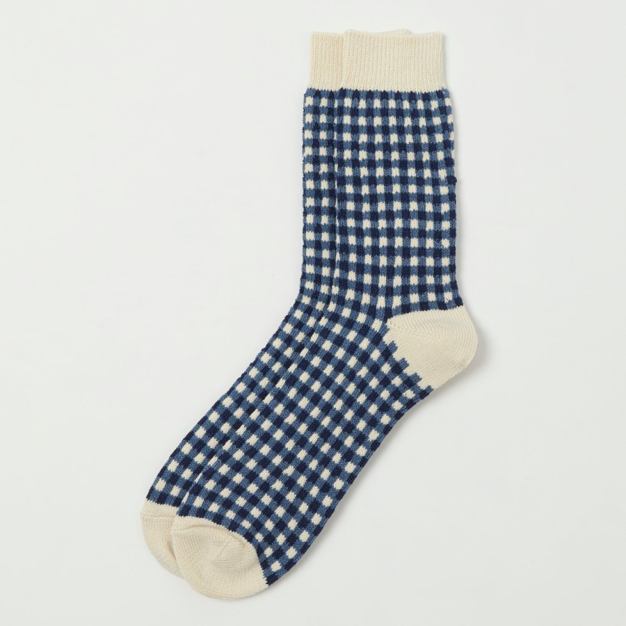 Accessories RoToTo | Rototo Gingham Check Sock - Navy