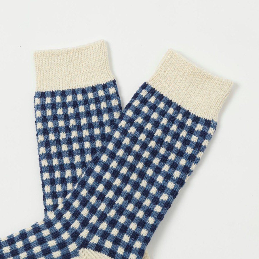 Accessories RoToTo | Rototo Gingham Check Sock - Navy