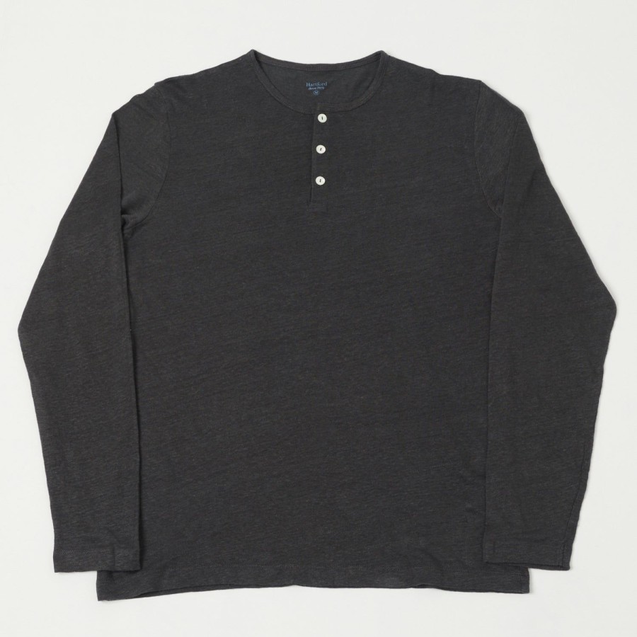 Clothing Hartford | Hartford Linen Long Sleeve Henley Tee - Charcoal