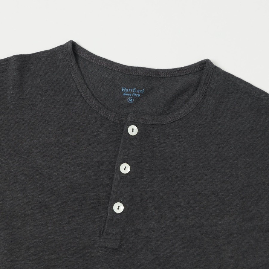 Clothing Hartford | Hartford Linen Long Sleeve Henley Tee - Charcoal