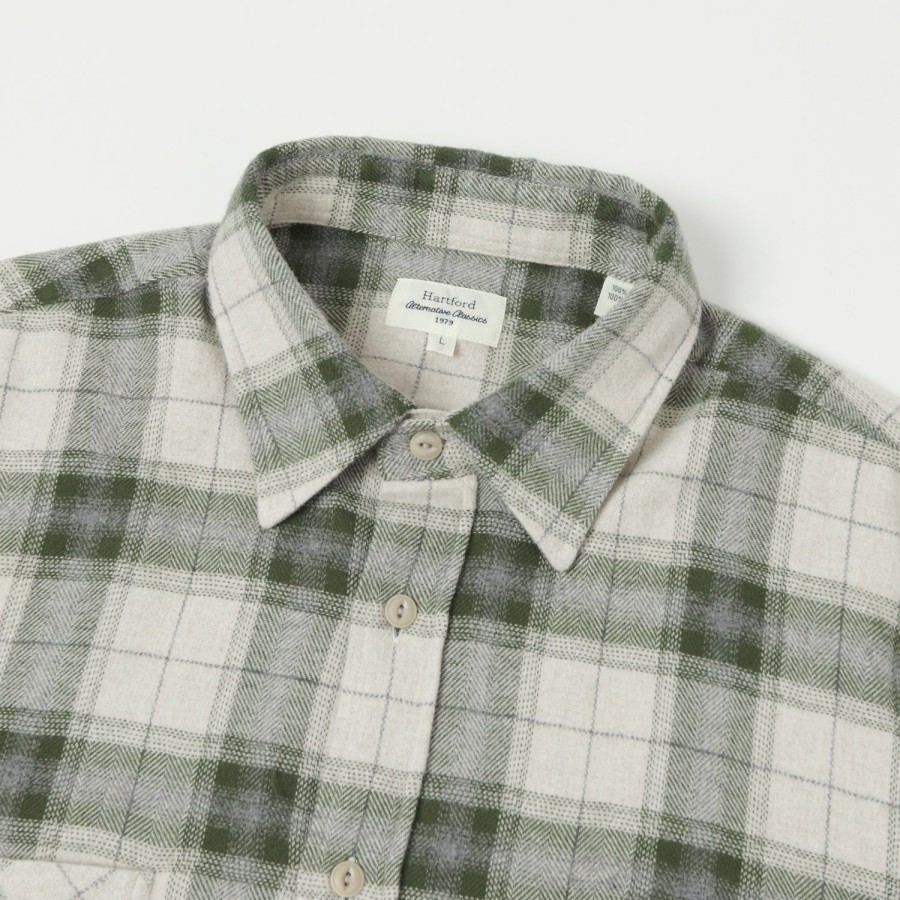 Clothing Hartford | Hartford 'Pocket' Flannel Check Shirt - Green Check