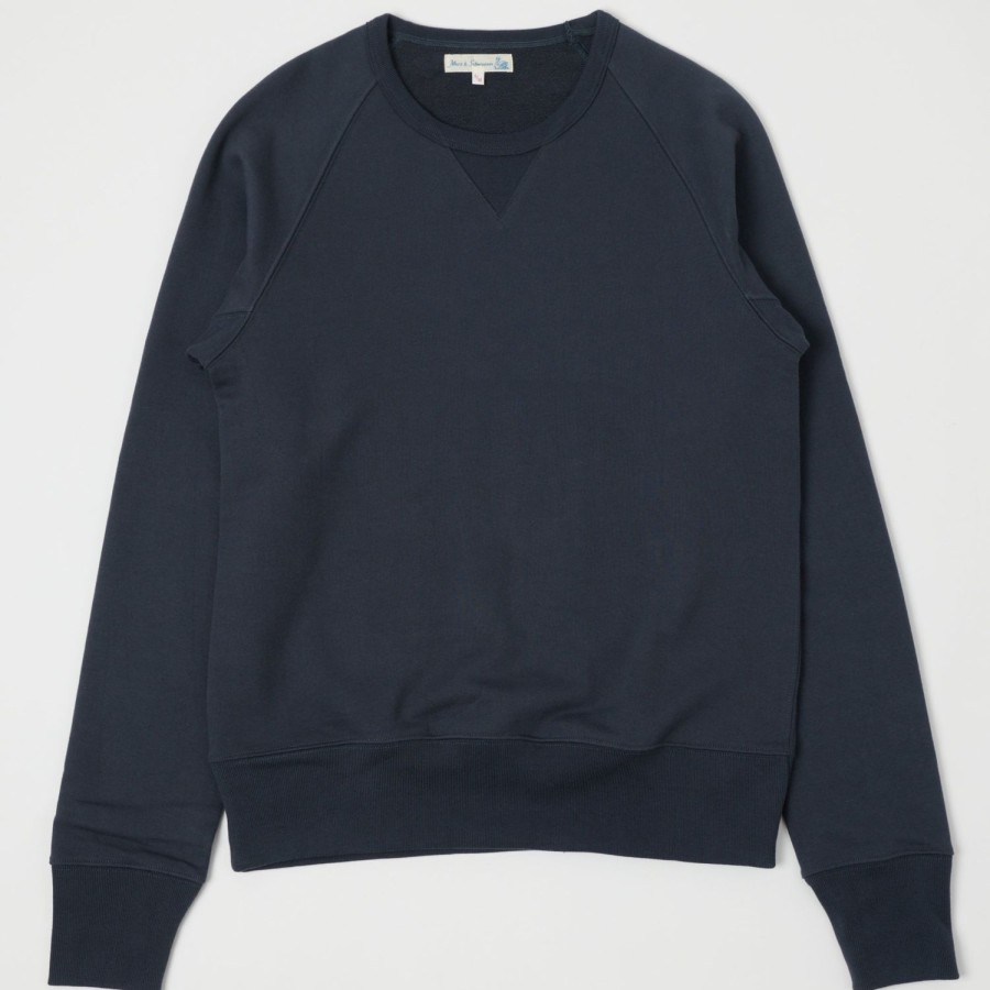 Clothing Merz b. Schwanen | Merz B. Schwanen 349 Raglan Crew Neck Sweatshirt - Navy