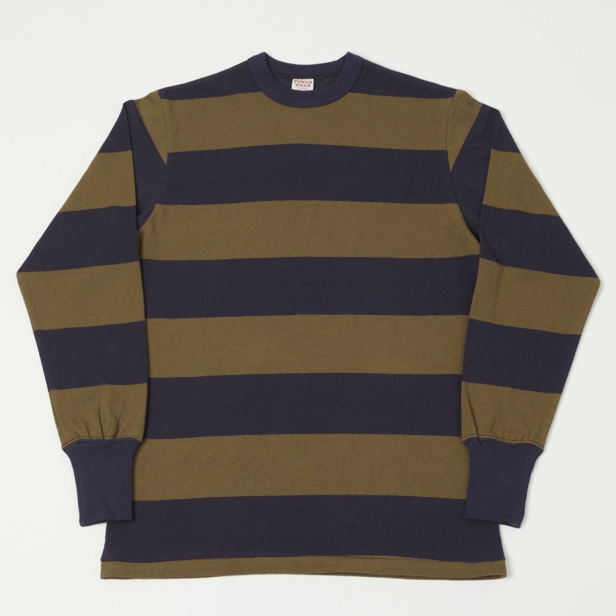 Clothing Freewheelers & Co | Freewheelers Horizontal Stripe Set-In Long Sleeve Tee - Navy/Khaki