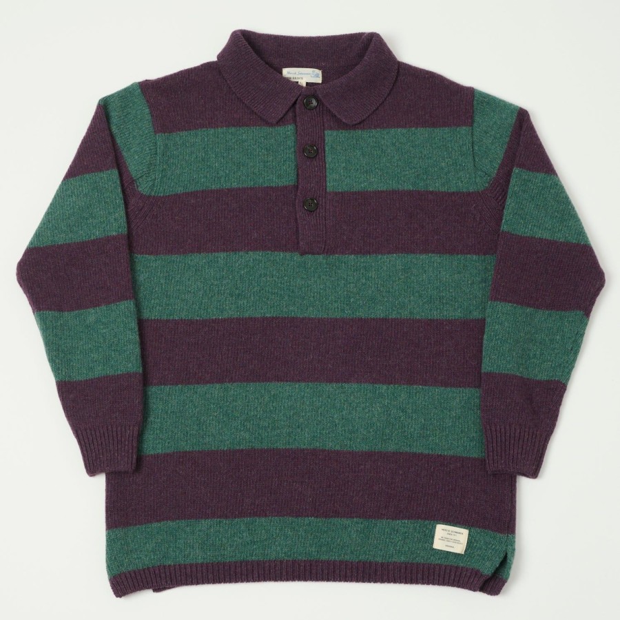 Clothing Merz b. Schwanen | Merz B. Schwanen Rwpl01 Stripe Polo- Purple/Dark Teal