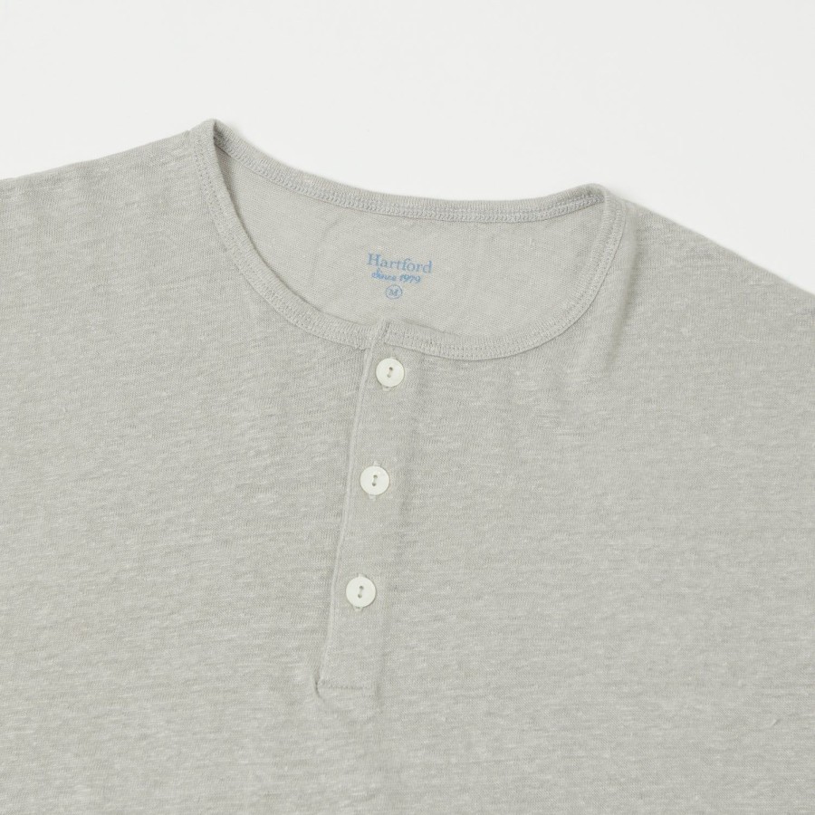 Clothing Hartford | Hartford Linen Long Sleeve Henley Tee - Stone