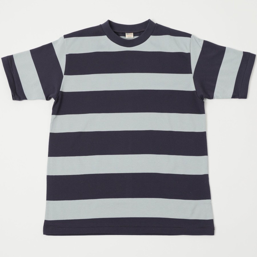 Clothing Warehouse & Co | Warehouse 4089 S/S 3X2 Inch Border Tee - Navy/ Sax Grey