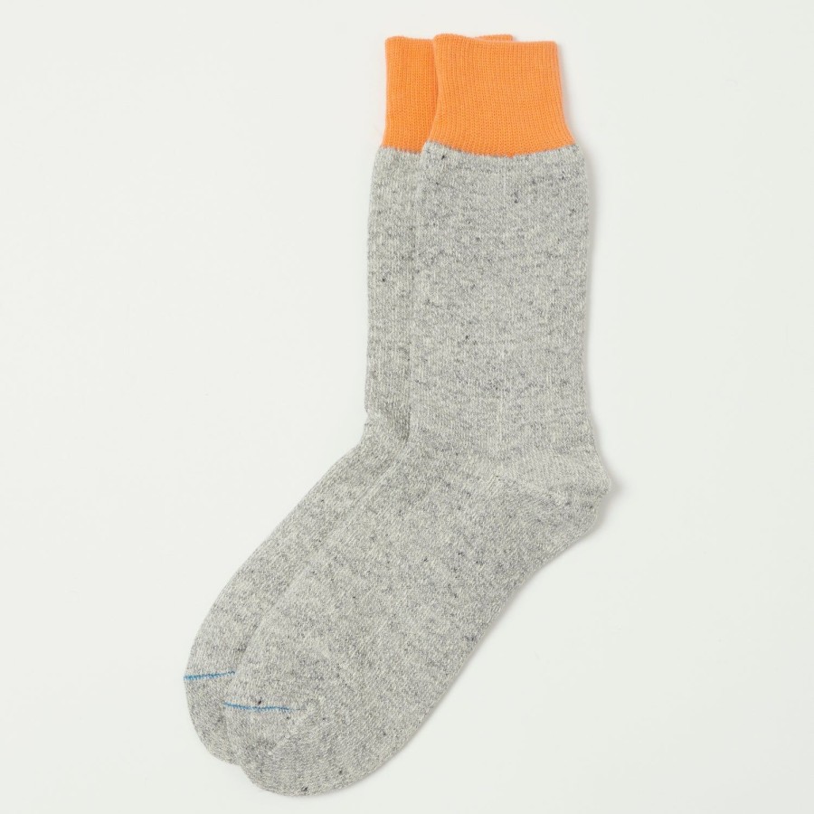 Accessories RoToTo | Rototo 'Silk & Cotton' Double Face Crew Sock - Light Orange/Light Grey