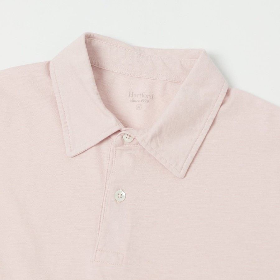 Clothing Hartford | Hartford Az71303 Slub Short Sleeve Jersey Polo - Faded Pink