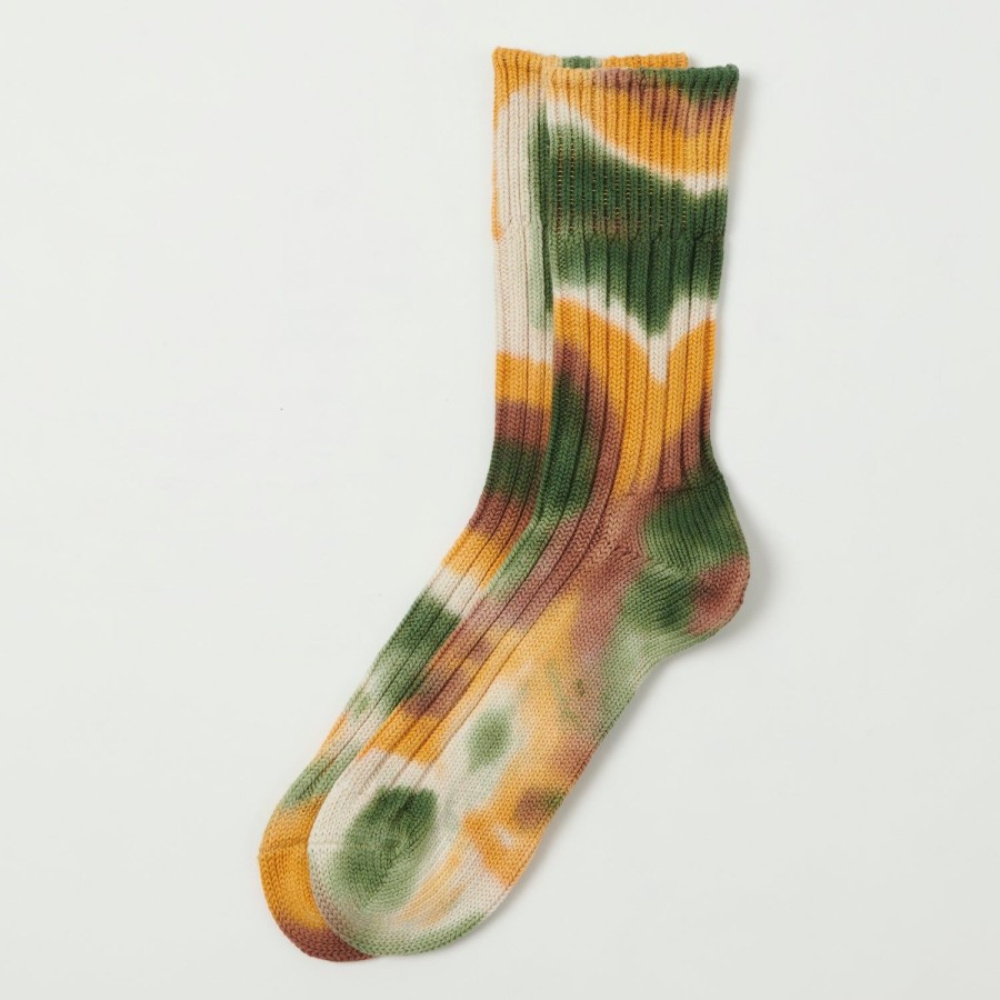 Accessories RoToTo | Rototo 'Tie Dye' Chunky Ribbed Crew Sock - Green/Gold/Brown