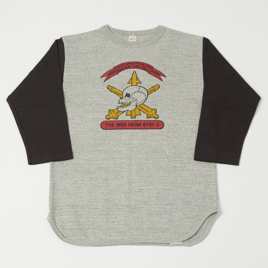 Clothing Warehouse & Co | Warehouse 4800 'Men From Btry C' Baseball Tee - Heather Grey/Sumikuro