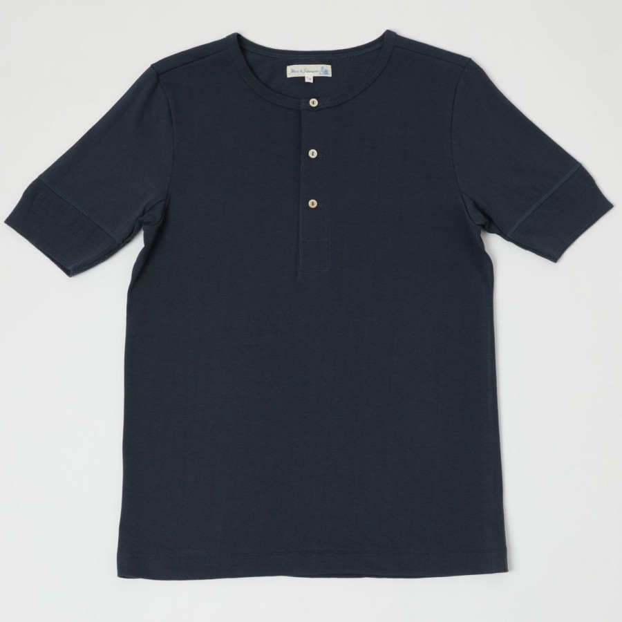 Clothing Merz b. Schwanen | Merz B. Schwanen 207 Short Sleeve Henley - Navy