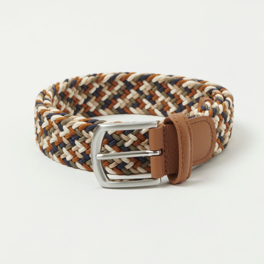 Accessories Anderson's | Anderson'S 3.5Cm Leather-Trimmed Elastic Woven Belt - Nature Mix